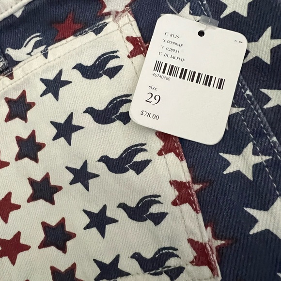 NWT $78 free people We the Free Red White Blue Denim Shorts Peace Doves - Picture 3 of 8